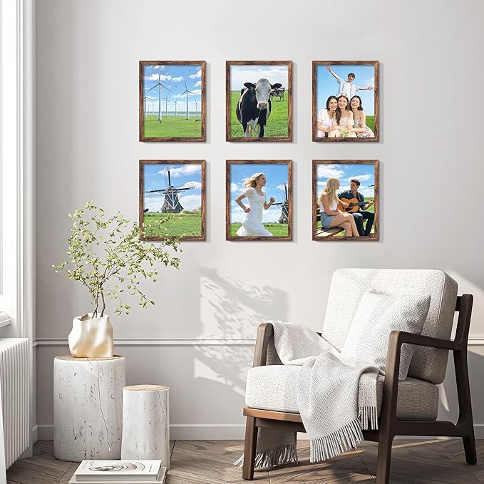 8x10 Picture Frame Set of 10, Brown Frames 8x10 for Tabletop Display, Horizontal or Vertical Wall Mounting