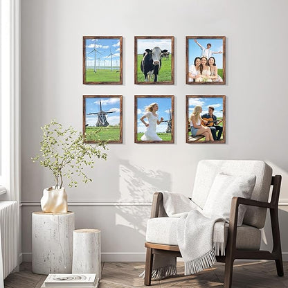 8x10 Picture Frame Set of 10, Brown Frames 8x10 for Tabletop Display, Horizontal or Vertical Wall Mounting