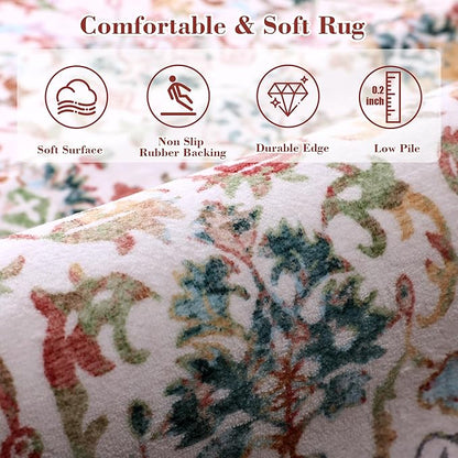 Colorful 2x6 Runner Rug for Hallways Bed Side Kitchen, Boho Washable Low-Pile Floor Entryway Long Bathroom Mat, Non-Slip Laundry Room Washstand Front Carpet 24x72 Inch