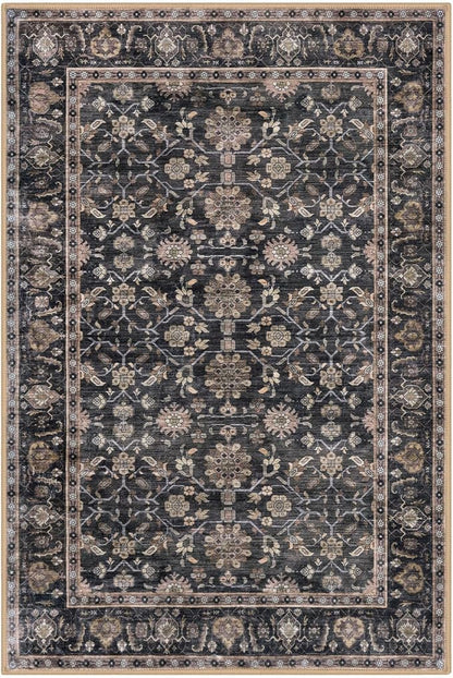 KUTA Vintage Area Rug 4x6 Washable Rug Brown Traditional Floor Cover Foldable Ultra Thin Soft Retro Accent Indoor Distressed Non Slip Carpet Floral Print Mat Bedroom Living Room Dorm Office