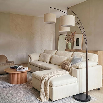 Brightech Trilage Arc Floor Lamp - Large Standing Lamp with 3 Fabric Shades & LED Bulbs for Living Room Over the Sofa, Reading, Multi-Head Traditional Tree Floor Lamp for Bedroom - Oil Rubbed Bronze