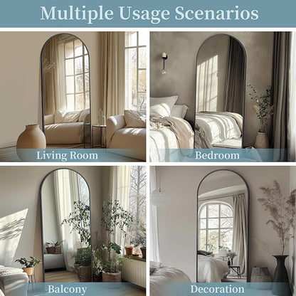 Full Length Mirror with Stand, 68"x26" Arched Full Body Mirror, Large Stand Up Mirrors, Aluminum Frame Floor Standing Mirrors, Freestanding Hanging Leaning Mounted for Bedroom Living Room Black