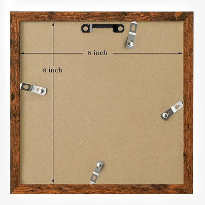 eletecpro 8x8 Picture Frames Set of 9 Classic Gallery Wall Frame Set Displays 4x4 Photo with Mat or 8x8 without Mat, Square Picture Frames Collage Wall Decor, Rustic Brown Modern Home Decor for