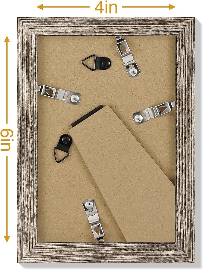 Vittanly 4x6 Picture Frames Set of 9, Display 3.5x5 Pictures with Mat or 4x6 without Mat, Photo Frames for Wall or Tabletop with Plexiglass, Engineered Wood, Grayish Brown