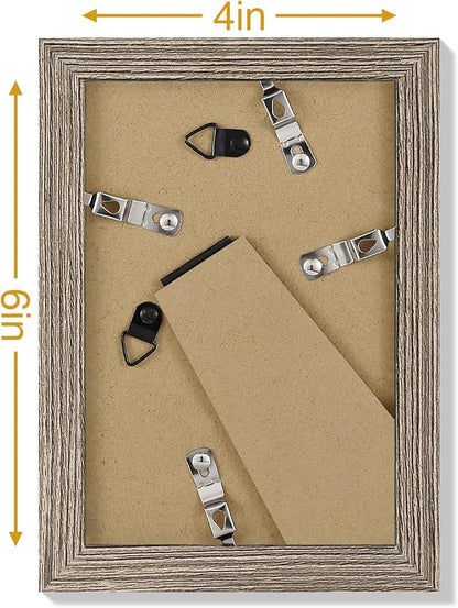Vittanly 4x6 Picture Frames Set of 9, Display 3.5x5 Pictures with Mat or 4x6 without Mat, Photo Frames for Wall or Tabletop with Plexiglass, Engineered Wood, Grayish Brown