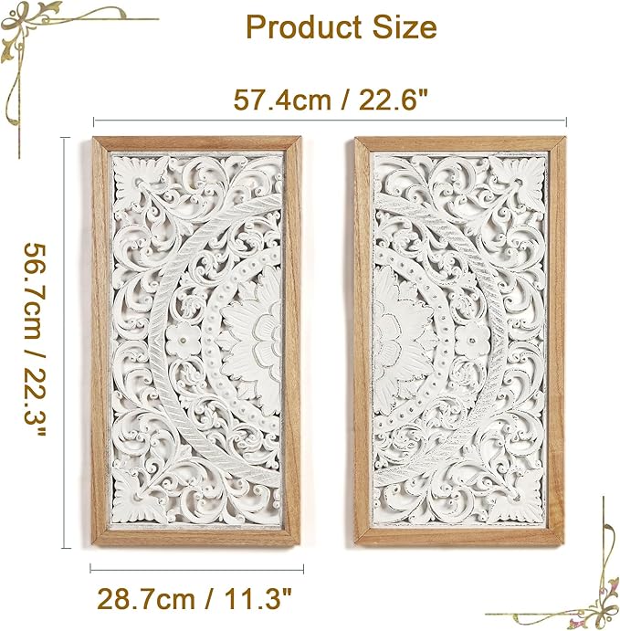 AHUONEL 2 Panel Wall Art Decor Wall Sculpture, Carved Wood Wall Decor Wall Hanging Decor, Rustic Farmhouse Wall Decor for Living Room Bedroom Entryway Hall Office Home Decor, 23"x11.5"