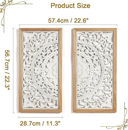 AHUONEL 2 Panel Wall Art Decor Wall Sculpture, Carved Wood Wall Decor Wall Hanging Decor, Rustic Farmhouse Wall Decor for Living Room Bedroom Entryway Hall Office Home Decor, 23"x11.5"