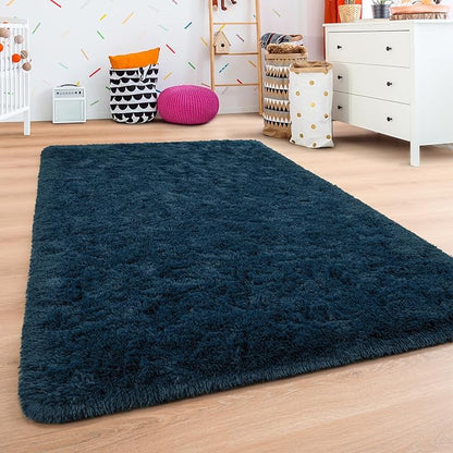 Andecor Shag Area Rug for Living Room, 5x8 Feet Navy Blue Soft Fluffy Indoor Plush Throw Rugs for Bedroom Girls Kids Room Nursery Dorm Home Decor Carpet