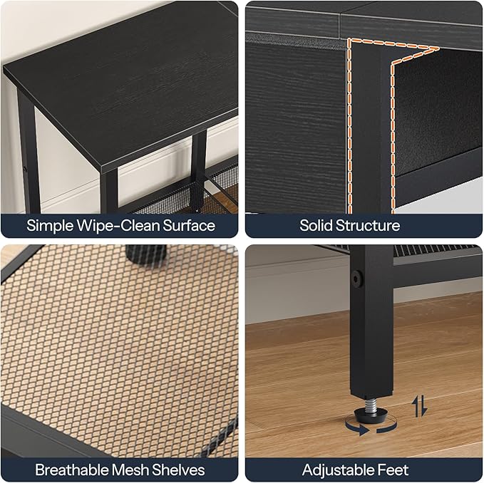 HOOBRO TV Stand for TVs up to 55 Inch, Entertainment Center with Fabric Drawer & Open Shelves, Industrial TV Media Console Table with Storage, for Living Room, Bedroom, Black BB125DS01