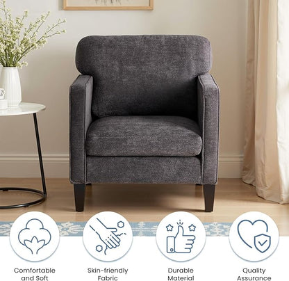 DUMOS Modern Accent Chairs for Living Room, Corner Chairs for Adults, Reading Chair with Armrest and Backrest, Comfy Lounge Chairs for Bedroom Reception Waiting Room, Dark Grey 2 Pack