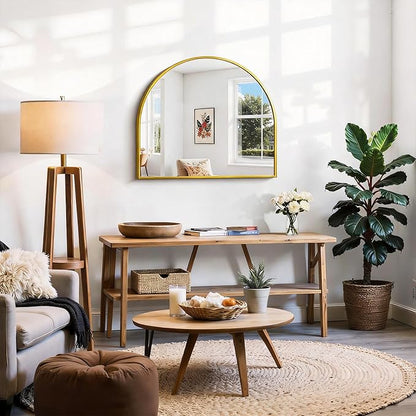 CIRCUMI Arched Wall Mirror, 30"x25" Gold Arched Mirror with Tempered Glass, Metal Frame, Large Size for Entryway Table, Mantel,Living Room,Over Sink,Arch Mirror for Decor,Shatterproof&Crystal-Clear