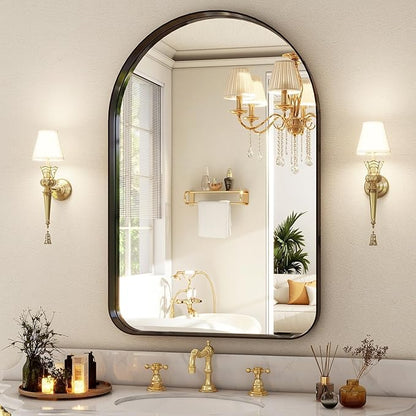 Easly 38"x26" Arched Bathroom Mirror - Modern Black Mirror for Wall with Rounded Corners, Bathroom Mirror for Vanity, Aluminum Alloy Framed Mirror - for Living Room, Bedroom, Cloakroom