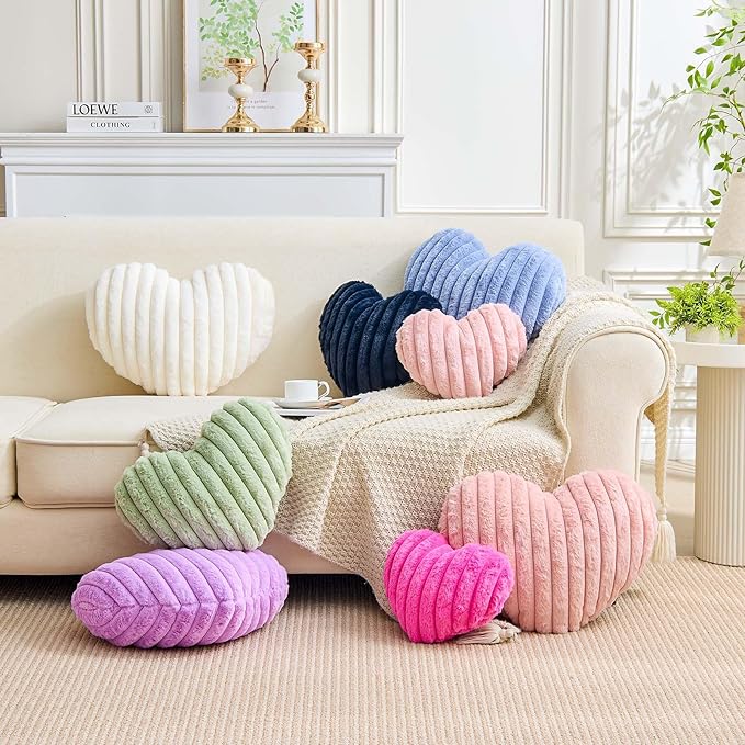 XVTRU Heart Pillows Heart Decorative Pillow Soft Fluffy Heart Shaped Hot Pink Throw Pillows with Faux Rabbit Fur Aesthetic Room Decor Cute Pillow for Valentines Mother's Day