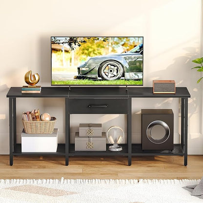 HOOBRO TV Stand for TVs up to 55 Inch, Entertainment Center with Fabric Drawer & Open Shelves, Industrial TV Media Console Table with Storage, for Living Room, Bedroom, Black BB125DS01