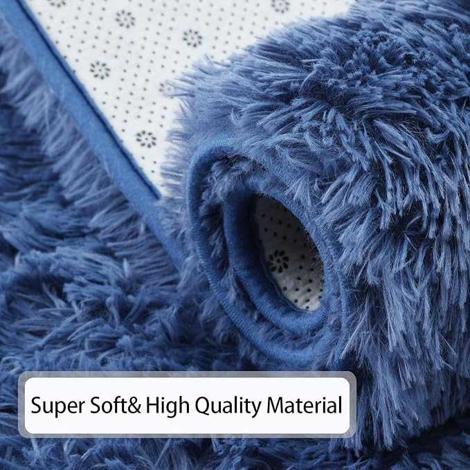 Andecor Soft Fluffy Bedroom Rugs, 4 x 6 Feet Indoor Shaggy Plush Area Rug for Boys Girls Kids Baby College Dorm Living Room Home Decor Floor Carpet, Light Navy