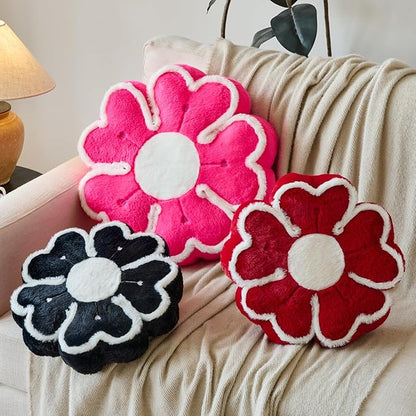Flower Shaped Decorative Throw Pillow Cushion for Bed Couch, Cute Flower Plush Throw Pillows Home Decor Floor Pillow Seating Cushions (Burgundy, 17.7 Inches)