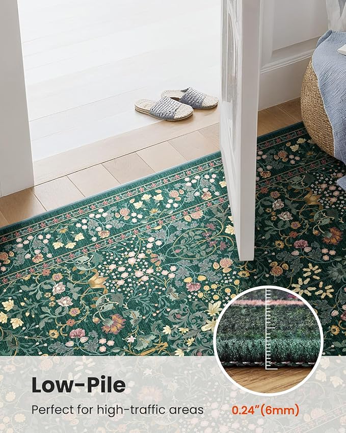 AMADA HOMEFURNISHING Washable Runner Rugs for Hallway, 2x6 Kitchen Rug, Non-Slip & Low-Profile Area Rug, Soft Floral Rug with Durable Edge Binding, Rugs for Entryway Kitchen Bedroom Laundry Bathroom