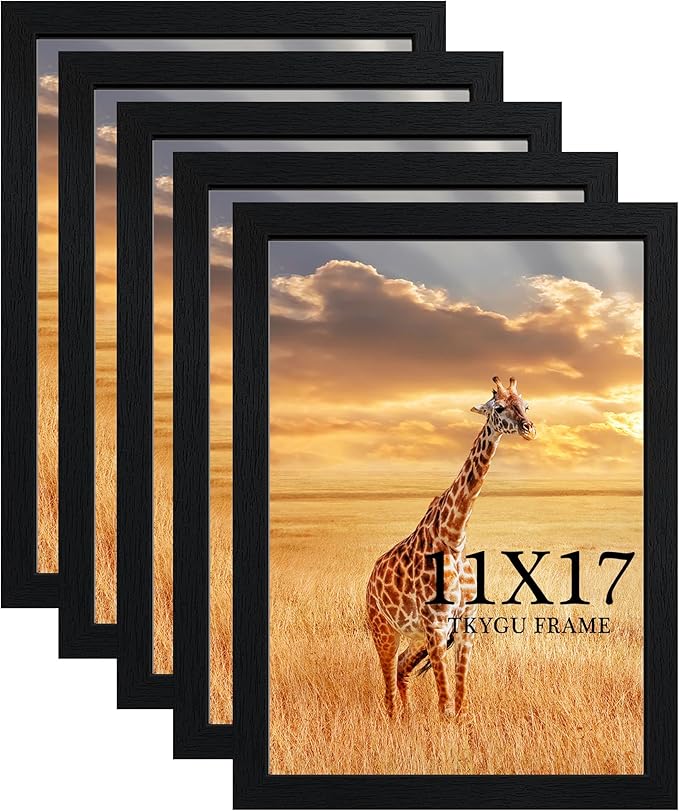 11x17 Picture Frame Set of 5,Wooden Frame 11x17 Wall Gallery Poster Photo frame Black with Durable Shatter Resistant Plexiglass for Wall Mounting Family -friend- wedding best gift