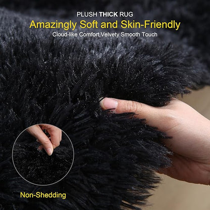 KICHOWUA Thick Area Rug Black Fluffy Shag 6x9 for Bedroom, Ultra Soft Plush Shaggy Fuzzy Washable Carpet, Modern Thickened Non-Slip Cozy Furry Rug for Living Room Kids Baby Nursery, and Dorm
