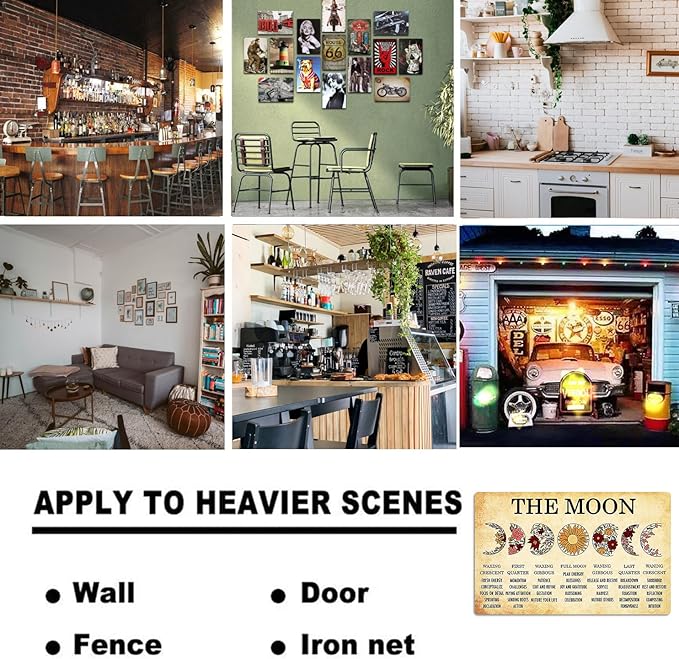 Fmcmly Vintage Metal Tin Signs Moon Phases Meanings Witchery Room Aesthetic Decoration New Year Sign Gift for Parents Home Kitchen Office Garage Bar Coffee Wall Decor 8x12 Inch