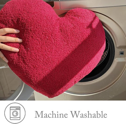 EastTree Heart Pillows, Wine Red Heart Shaped Pillows, Love Throw Pillows, Cute Sherpa Heart Decor, Large Fluffy Pillows, Women Girls Living Bedroom Home Decoration 15x18 Inch