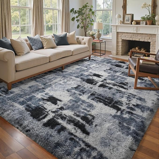 7x10 Ft Extra Large Shag Rugs for Living Room, Tie Dyed Ultra Soft Fluffy Furry Area Rugs for Bedroom Indoor Floor, Aesthetic Carpet for Kids Home Decor (Blue)