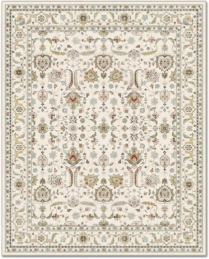 Washable 9x12 Area Rugs for Living Room, Boho Non-Slip Vintage Distress Lager Rugs for Bedroom Dining Room Nursery Office, 0.3" Neutral Oriental Throw Thin Carpet, Beige/Rust/Multi, B1