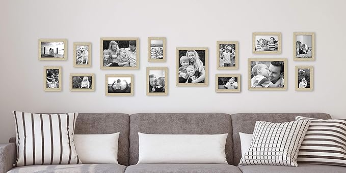 MCS Gallery Essential Picture Frame Set 4x6, 5x7 & 8x10 Natural Woodgrain, Gallery Wall Vertical & Horizontal Hanging Frames for Photos & Art Prints (15-Pack)