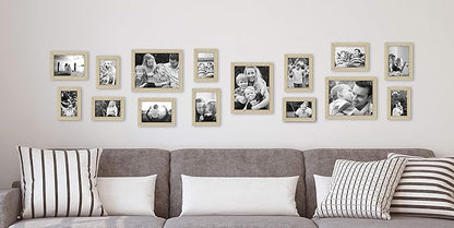 MCS Gallery Essential Picture Frame Set 4x6, 5x7 & 8x10 Natural Woodgrain, Gallery Wall Vertical & Horizontal Hanging Frames for Photos & Art Prints (15-Pack)