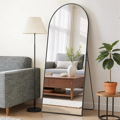 Mirror Full Length 65"x24" Full Body Floor Mirror with Stand, Shatterproof Glass, Aluminum Alloy Frame, Free Standing Wall Mounted or Leaning Arched Mirrors for Bedroom Living Room Entryway