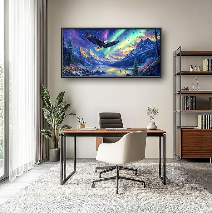 Nature Aurora Borealis Scenery Large Wall Art for Living Room Abstract Eagle Framed Canvas Decor Mountain Landscape Prints Painting Pictures Extra Large Lake Artwork for Bedroom Kitchen Home 30"x60"