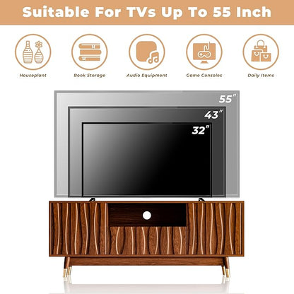 78.7" Walnut Finish Entertainment Center for 32/43/55 inch TV, Included 55.1'' TV Stand, Glass Display Cabinet and Coffee Table, 3-Piece Brown Mid Century Modern Wood Media Console for Living Room