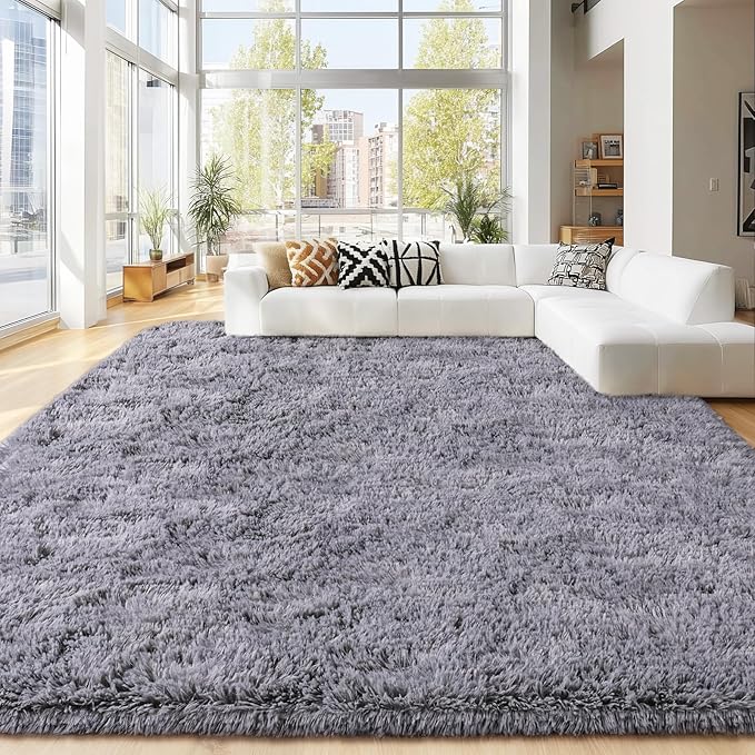 8x10 Area Rugs for Living Room Bedroom, Ultra Soft Fluffy Grey Large Rug Carpet for Bedroom, Upgrade Non-Slip Fuzzy Shag Plush Rugs for Nursery Boys Girls Kids Room Modern Indoor Home Decor