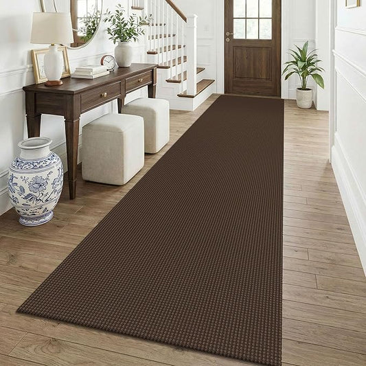 KOZYFLY Cotton 3x12 Runners Rugs for Hallway, Long Washable Runner Rug, Woven Non Slip Kitchen Runner, Braided Entryway Rug, Floor Carpet for Entry, Aisle, Hall, Brown/Dark Brown
