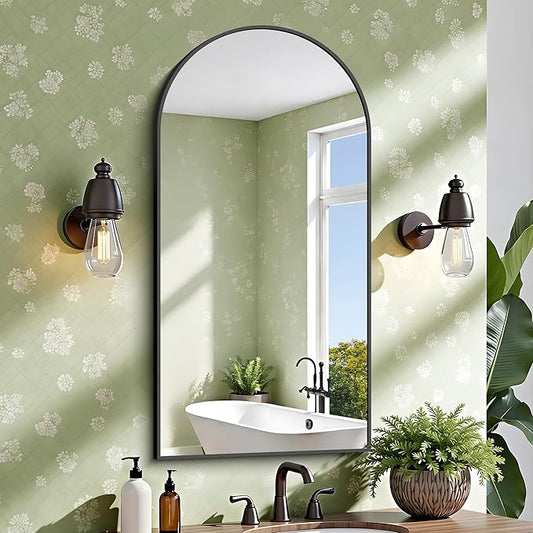 CIRCUMI Arched Wall Mirror, 22"x44" Black Arched Mirror with Tempered Glass, Metal Frame, Large Size for Bathroom, Living Room,Entryway,Over Sink, Arch Mirror for Decor,Shatterproof&Crystal-Clear