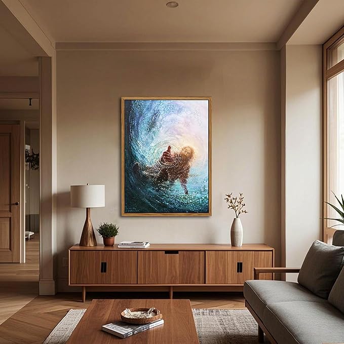 Floating Frame Jesus Christian Wall Art, Hand of God Canvas Paintings Posters Prints, Christ Religion Bible Jesus Salvation Wall Decor for Church Study Prayer Room Home Decoration 24x36 inch