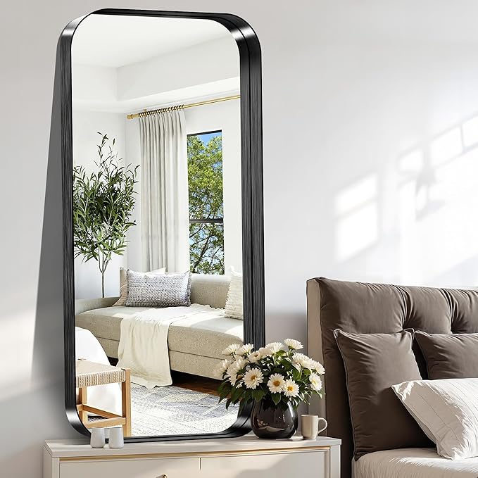 CIRCUMI Black Bathroom Mirror, 24"x48" Rectangular Mirror with Deep Metal Frame, Rounded Corner, Tempered Glass, Large Mirror for Wall, Over 2 Sinks, Installed Vertically/Horizontally, Crystal-Clear