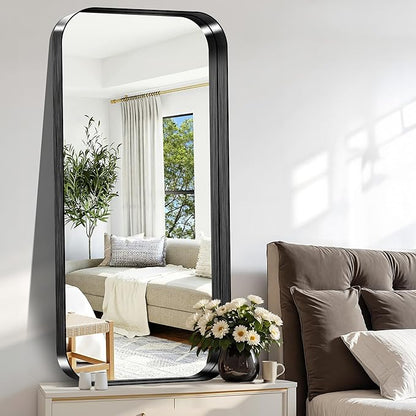 CIRCUMI Black Bathroom Mirror, 24"x48" Rectangular Mirror with Deep Metal Frame, Rounded Corner, Tempered Glass, Large Mirror for Wall, Over 2 Sinks, Installed Vertically/Horizontally, Crystal-Clear