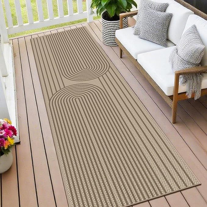 Easy Jute Hallway Runner Rug, 2' x 8' Kitchen Runner, Brown Farmhouse Ultra-Thin Washable Non-Slip Carpet Runner for Laundry, Bedroom, Backyard, Outdoor, Home Decor
