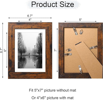 iRahmen 5x7 Picture Frame Set of 2 with High Definition Glass, Wood Photo Frame Display Pictures 4x6 with Mat or 5 x 7 without Mat for Table top and Wall Mounting