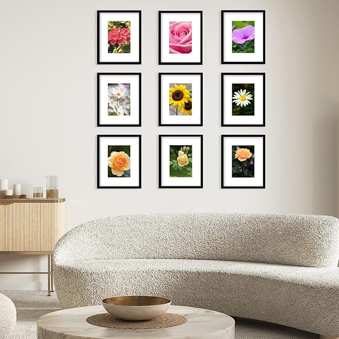 JCJMY 8x10 Picture Frame with 5x7 Mat Set of 6, Display Photo 5x7 with Mat or 8x10 without Mat, 8 by 10 Wall Poster Photo Frame with Shatter Resistant Plexiglass for Wall or Tabletop, 6 Pack, Black