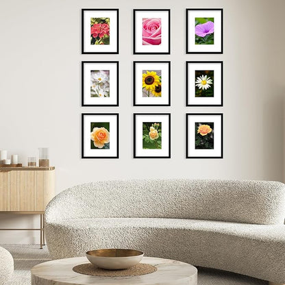 JCJMY 8x10 Picture Frame with 5x7 Mat Set of 6, Display Photo 5x7 with Mat or 8x10 without Mat, 8 by 10 Wall Poster Photo Frame with Shatter Resistant Plexiglass for Wall or Tabletop, 6 Pack, Black