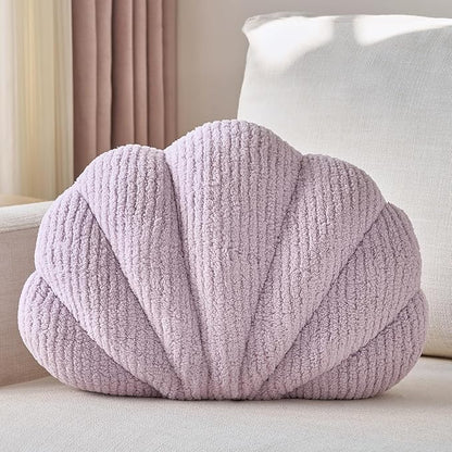 Shell Pillow, Soft Decorative Pillows for Bed Couch, Seashell Plush Throw Pillow Aesthetic Home Decor Cushion for Bedroom Living Room (Lavender Purple, 14 X 11 Inches)