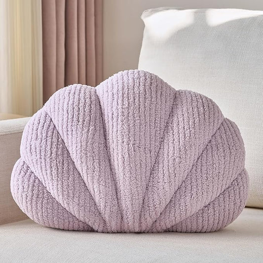 Shell Pillow, Soft Decorative Pillows for Bed Couch, Seashell Plush Throw Pillow Aesthetic Home Decor Cushion for Bedroom Living Room (Lavender Purple, 18 X 13 Inches)