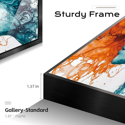 Modern Abstract Crystal Porcelain wall art Teal and Orange Fluid Painting Aluminum Framed large wall art for Living Room Bedroom Office Hallway artwork for walls 24x48 In