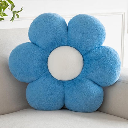 Flower Pillows, Decorative Pillows for Couch, Cute Daisy Pillow for Bed, Flower Shaped Decorative Throw Pillow Room Decor (Blue, 14.9 Inches)