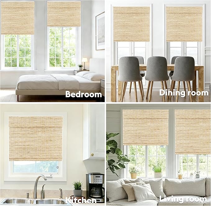 Motorized Bamboo Roman Shades, Motorized Blinds with Remote Compatible with Homekit, Alexa GoogleHome, Smart Wood Woven Shades for Indoor Windows, Customize, Driftwoven