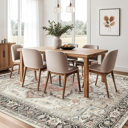 Area Rug for Living Room - 5x7 Soft Machine Washable Oriental Vintage Floral Distressed Large Indoor Floor Carpet for Bedroom Under Dining Table Home Office Decor - Multi Cream