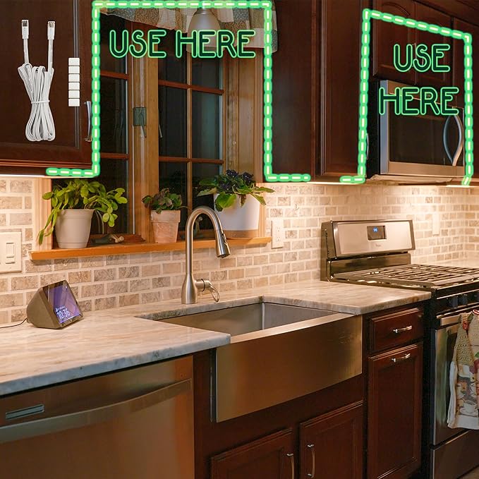 150” Connecting Wire - Use with Smart Under Cabinet Lighting Kits - Connect Up to 2x150” Kits for Every Power Adapter - Slim Connector - Lighting Kits Sold Separately