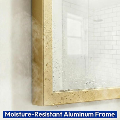 30" x 30" Gold Square Wall Mirror, Metal Framed Accent Decor, Boho Chic Bathroom Mirror for Vanity & Bedroom, Vintage Brass Tone